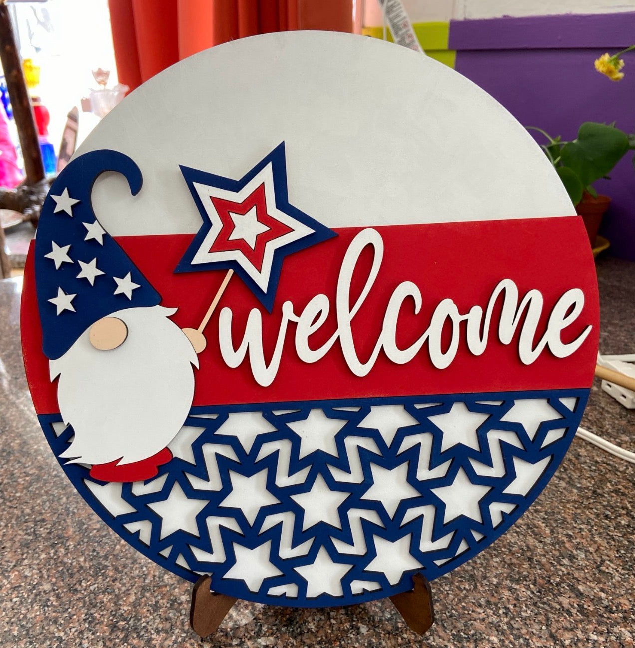 Door Hanger Kit Red White and Blue Gnome Welcome